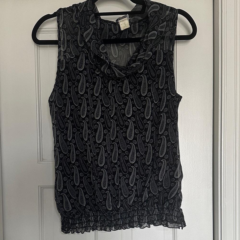 Paisley Cowl Neck Sleeveless Camisole - Black Size Medium
